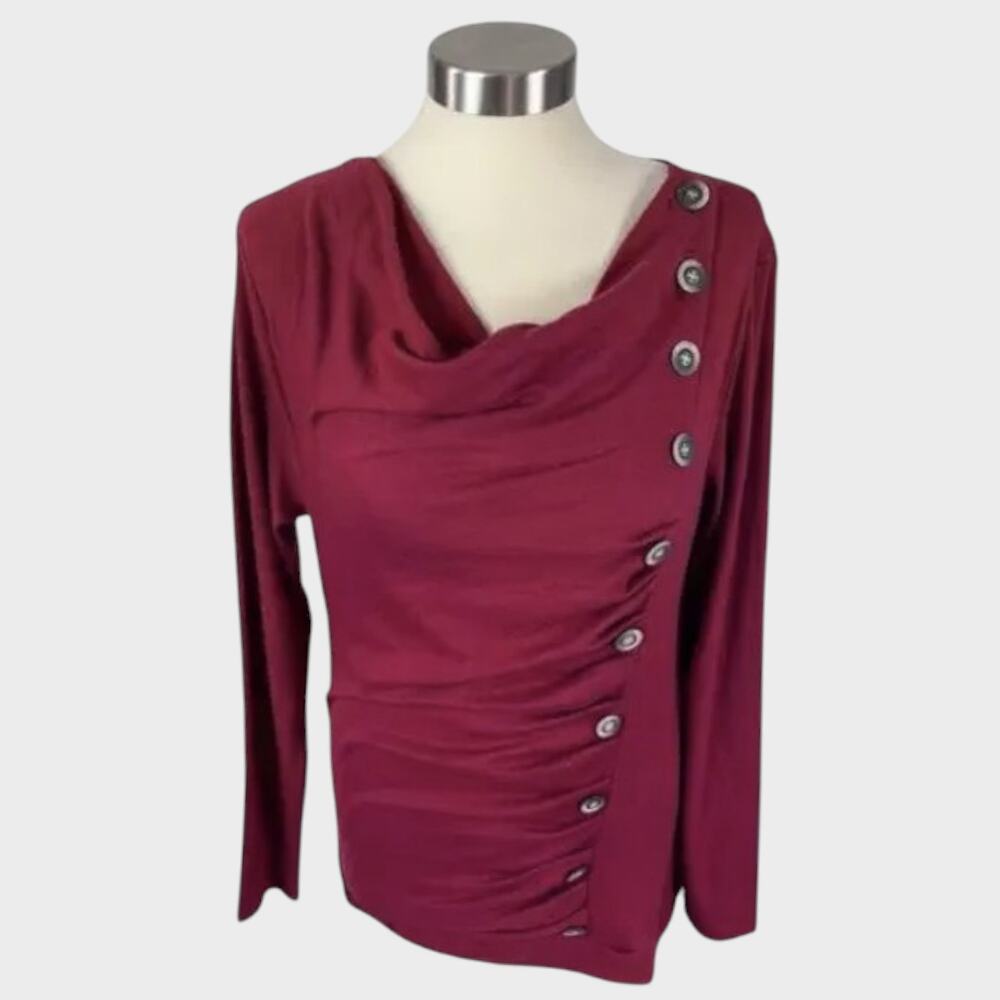 Allegra K Womens Red Buttons Sweater Medium Cotton Polyester Spandex